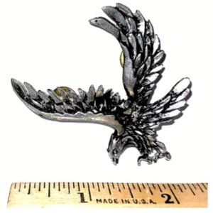 F*AST Pin Brooch Soaring American Eagle Jewelry Lapel Silver Tone About 2.5"